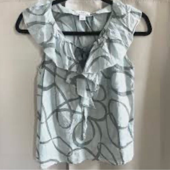 Loft small petite Gray Patterned Women's Top ruffles - Picture 1 of 13